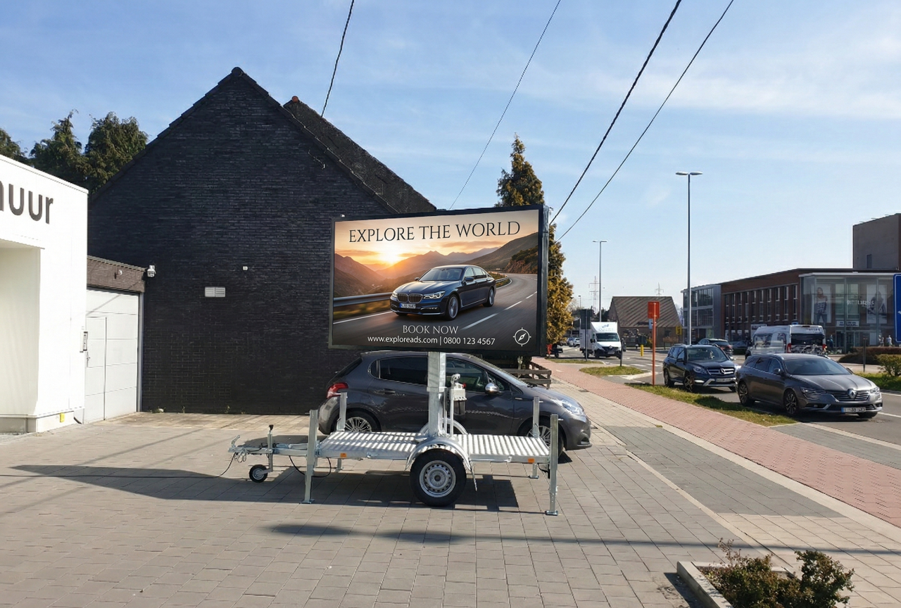 Hoge resolutie scherm van 4m² op enkel-as aanhangwagen (P3)