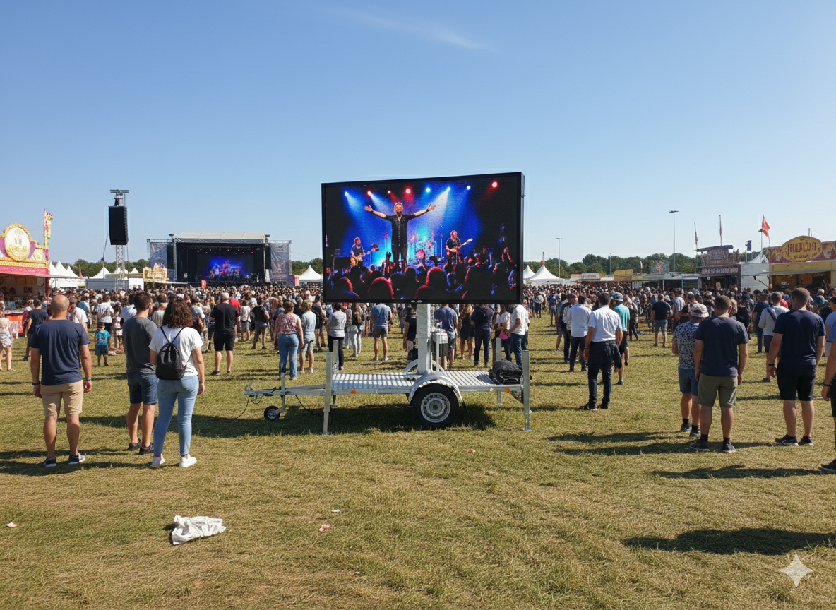Hoge resolutie scherm van 4m² op enkel-as aanhangwagen